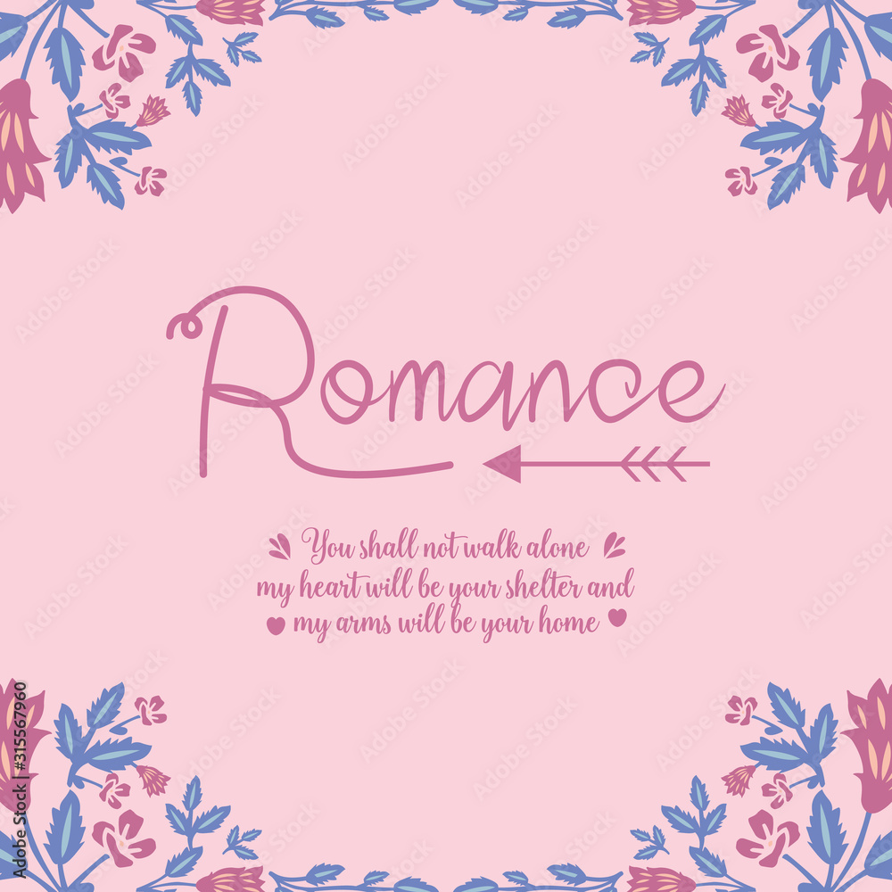Decoration romance greeting card, with unique pattern of leaf and floral frame. Vector
