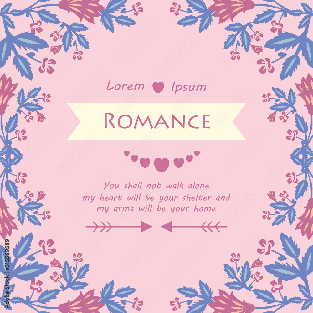Unique shape of leaf and floral frame, for cute romance greeting card decor. Vector
