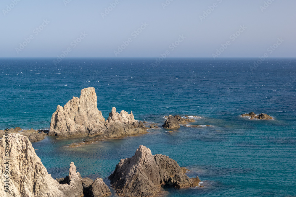 Las Sirenas Reef in the Cabo de Gata Natural Park. Mediterranean sea, Almeria, Andalusia, Spain