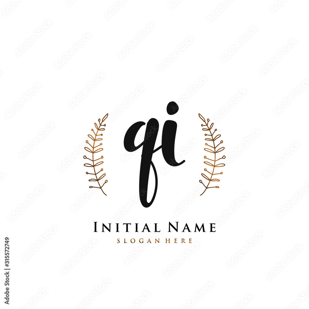 Obraz premium QI Initial handwriting logo vector 