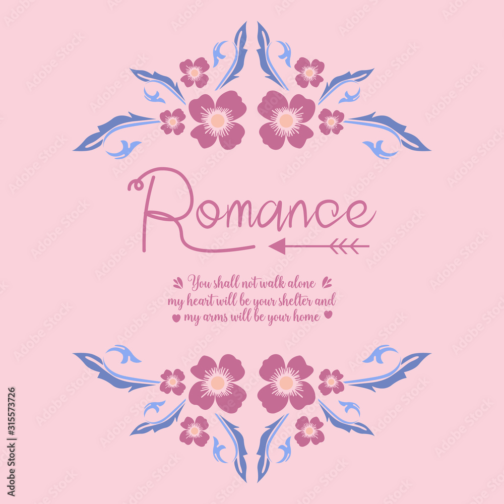 Romance greeting card concept, with elegant pink wreath frame. Vector