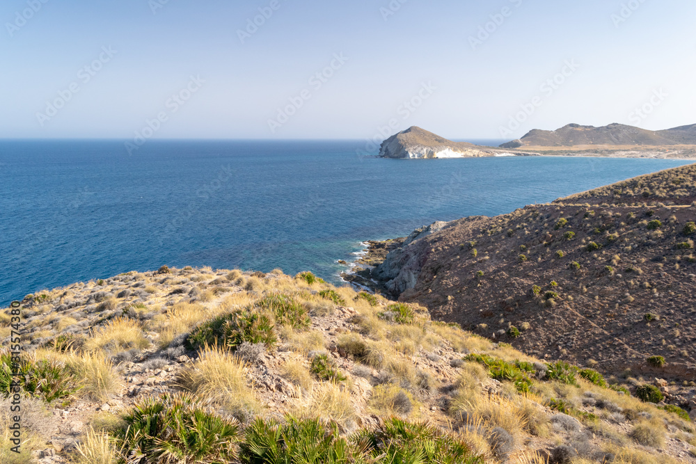 Obraz premium Landscape of the natural park of Cabo de Gata in the south of Spain. Almeria, Andalucia. Mediterranean Sea