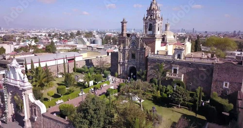 Templo de San Francisco Acatepec in Cholula by drone at a sunny day. photo