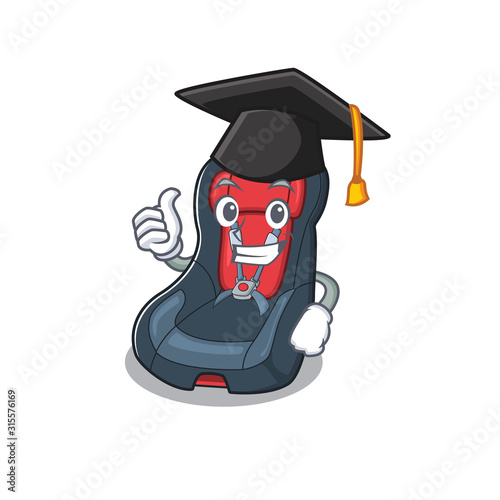 happy and proud of baby car seat wearing a black Graduation hat