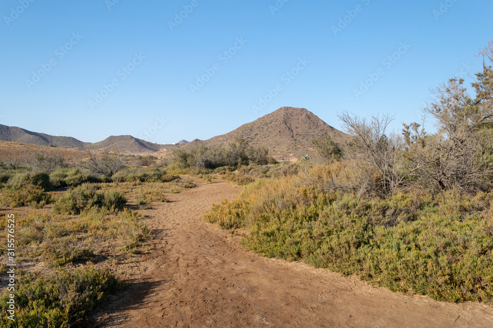 Landscape of the natural park of Cabo de Gata in the south of Spain. Almeria, Andalucia. Mediterranean Sea