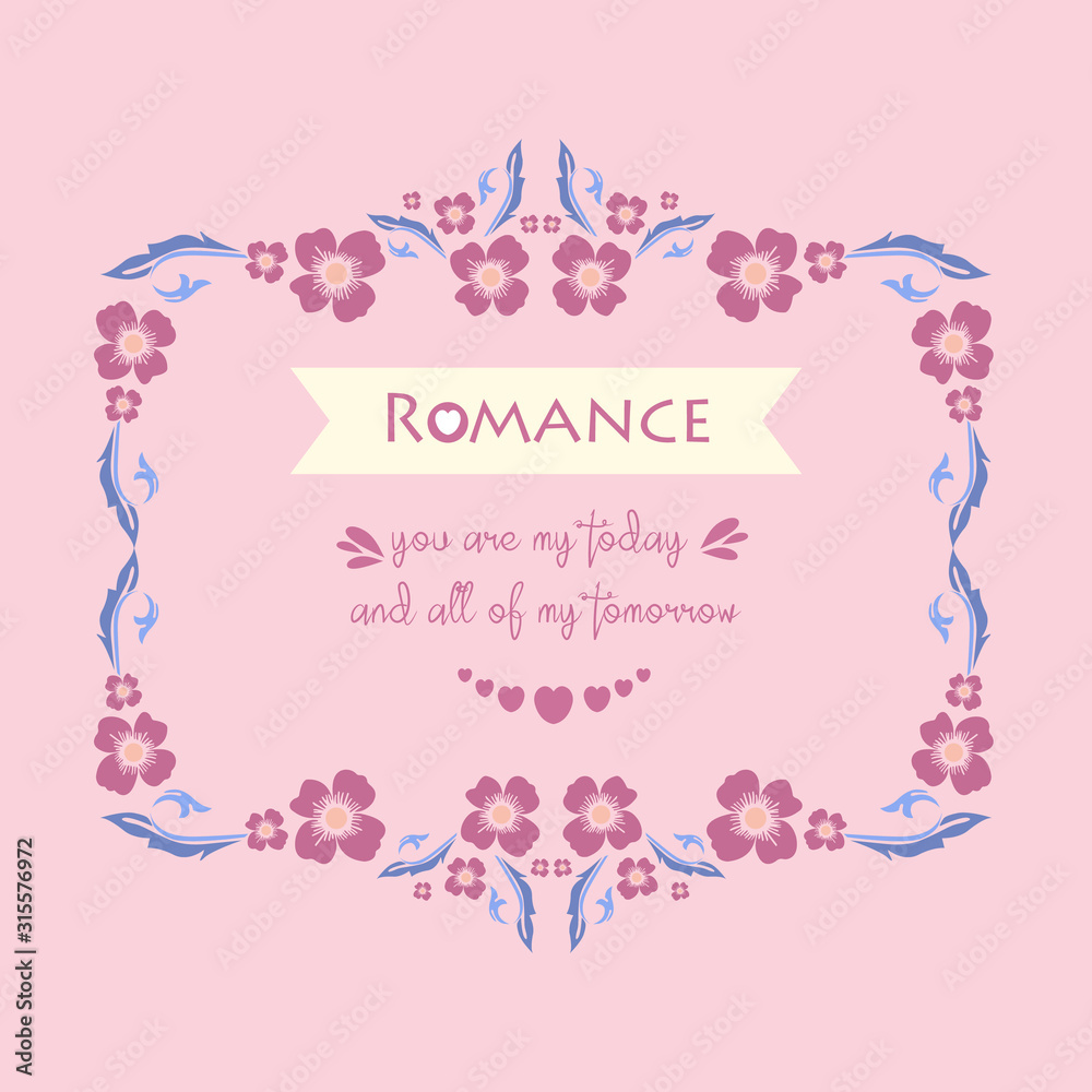 Seamless Pattern of leaf pink floral frame, for romance card design. Vector