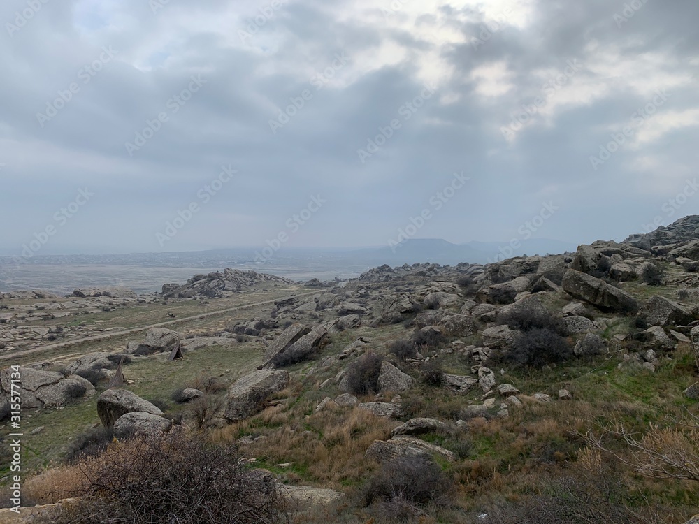 Photo of Gobustan starte reserve protected area, Azerbaijan.