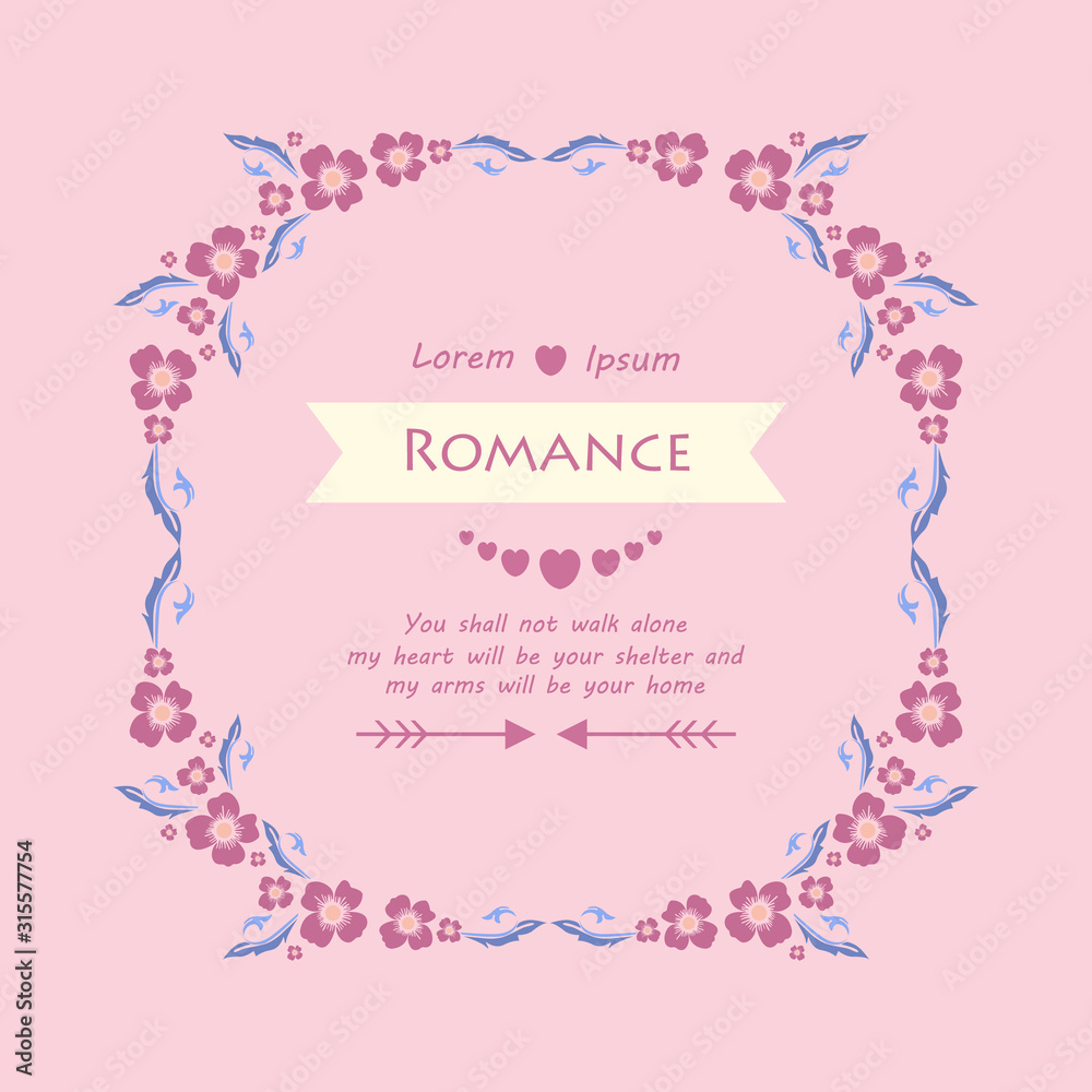Romance greeting card design, with cute and seamless pink floral frame design. Vector Romance greeting card design, with cute and seamless pink floral frame design. Vector