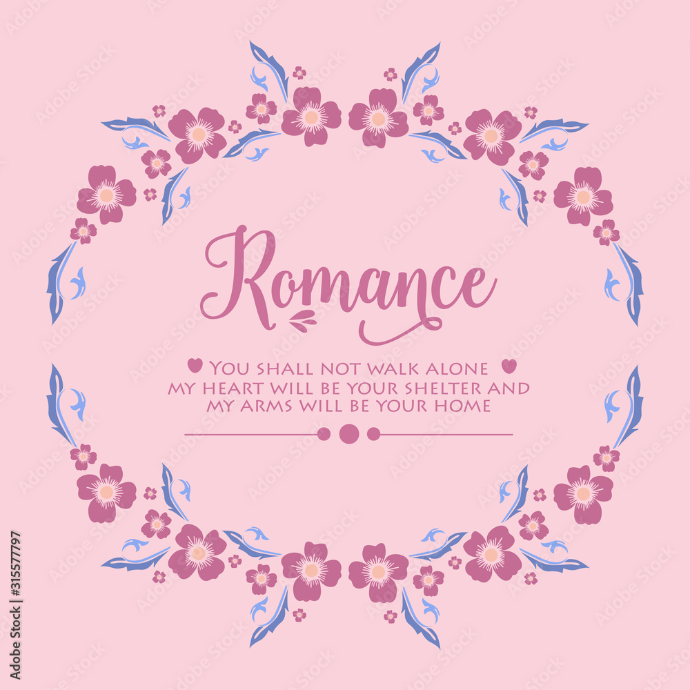 Romance greeting card design, with cute and seamless pink floral frame design. Vector