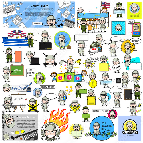 Many Cartoon Army Man Concepts - Various Concepts Vector illustrations