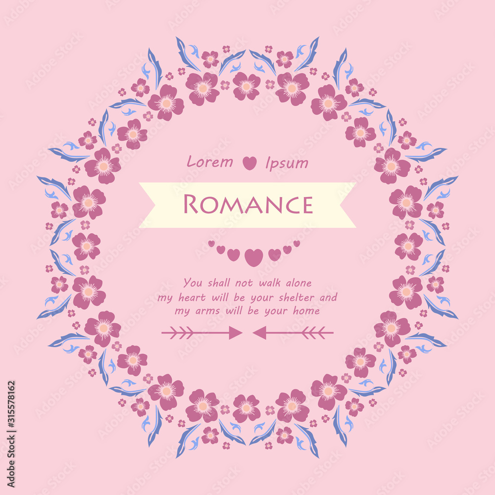 Beautiful pink wreath frame Decoration for elegant romance invitation card decor. Vector