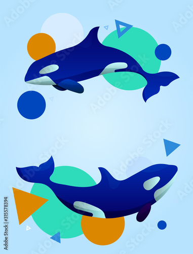 Modern and trendy vector illustration with killer whale surrounded by abstract elements on background. Siutable for poster  banner  cards  print.