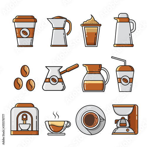 Set of Coffee icon and elements. Flat design