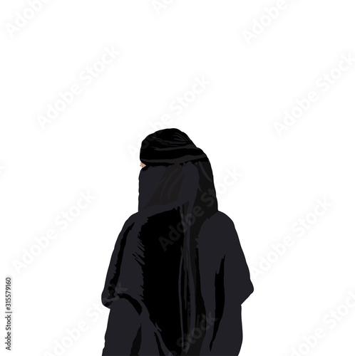 vector illustration hand drawn of young muslim woman wearing black hijab also know as niqab or burqa 