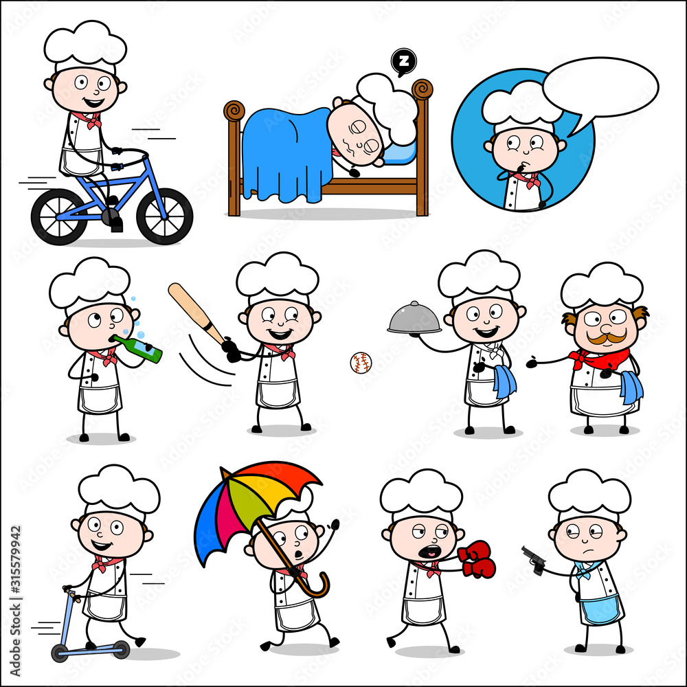 Cartoon Chef with Various Concepts - Comic Concepts Vector illustrations Cartoon Chef with Various Concepts - Comic Concepts Vector illustrations