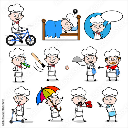 Cartoon Chef with Various Concepts - Comic Concepts Vector illustrations