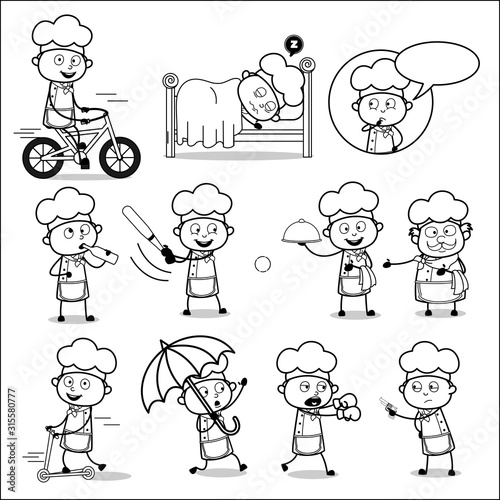 Drawing Art of Comic Chef - Set of Concepts Vector illustrations
