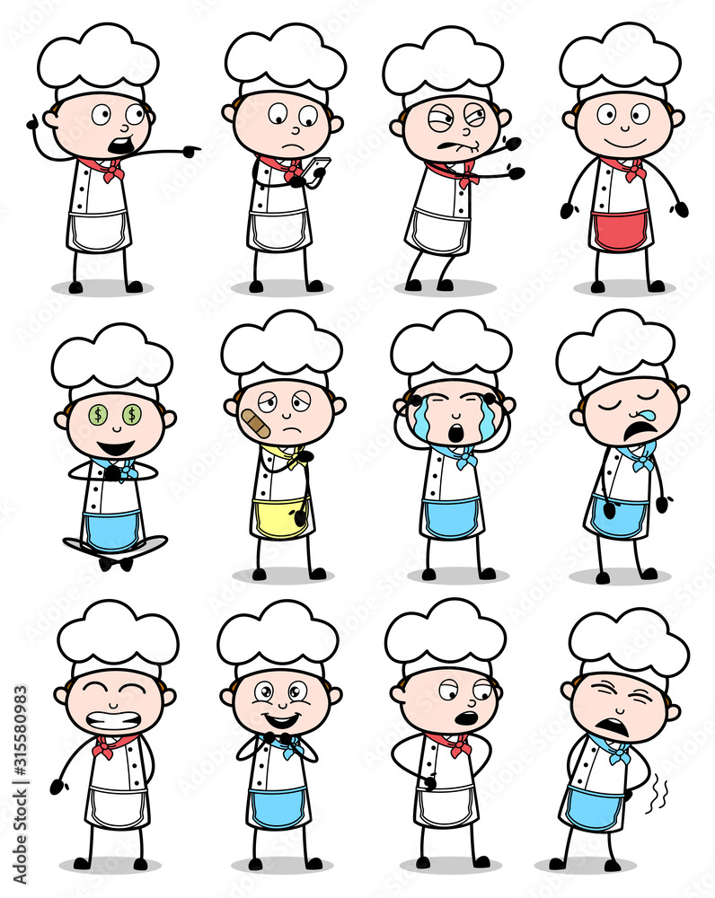 Various Cartoon Chef Poses - Set of Concepts Vector illustrations Various Cartoon Chef Poses - Set of Concepts Vector illustrations