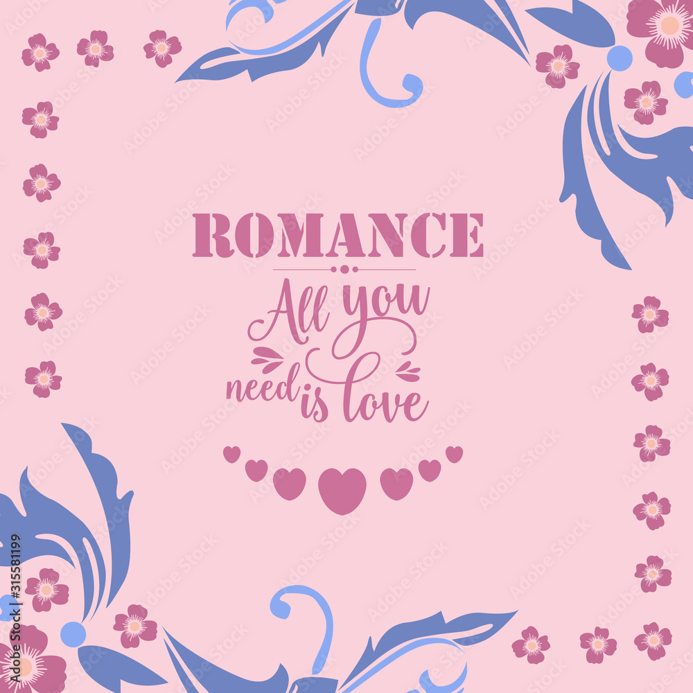 Decorative of romance greeting card, with antique pattern of leaf and floral frame. Vector