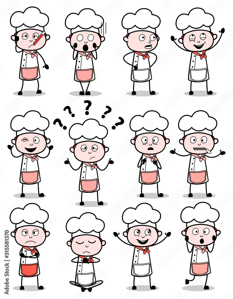 Different Poses of Comic Chef - Set of Concepts Vector illustrations Different Poses of Comic Chef - Set of Concepts Vector illustrations