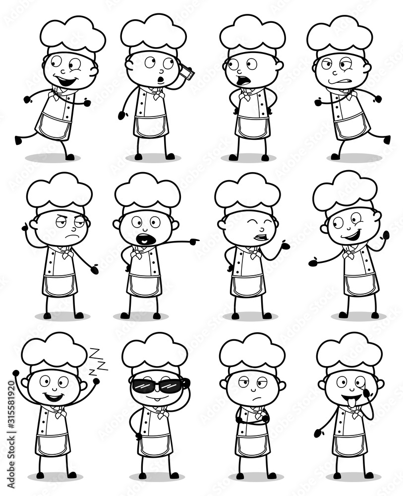 Comic Chef Characters Poses - Set of Concepts Vector illustrations Comic Chef Characters Poses - Set of Concepts Vector illustrations