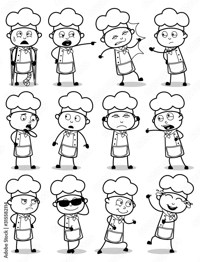 Various Retro Cartoon Chef Poses - Set of Concepts Vector illustrations Various Retro Cartoon Chef Poses - Set of Concepts Vector illustrations