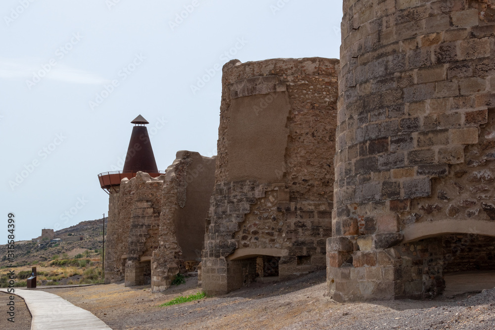 Old mining calcination furnaces in Lucainena de las Torres. Almeria, Andalucia, Spain
