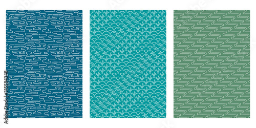 Japanese Pond Ripple, Semicircular Leaf, Square Grid Water Abstract Vector Background Collection