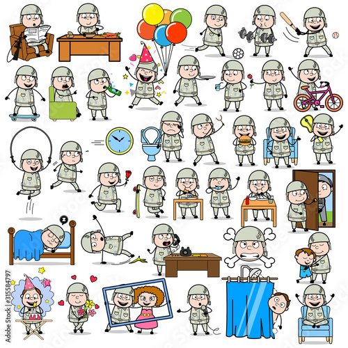 Comic Army Man - Set of Concepts Vector illustrations