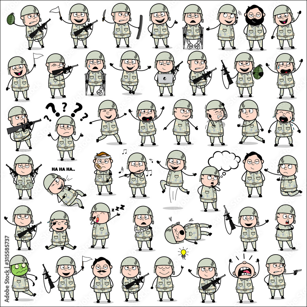 Army Man Poses - Set of Concepts Vector illustrations Army Man Poses - Set of Concepts Vector illustrations