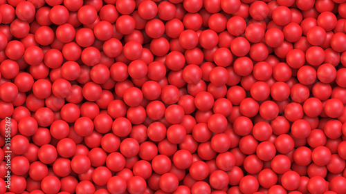 Red balls background. Pile of red toy balls. Realistic vector background