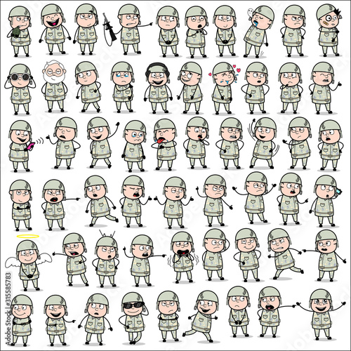 Collection of Army Man Poses - Set of Concepts Vector illustrations
