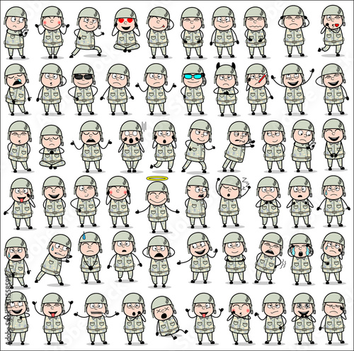 Comic Army Man Poses - Collection of Concepts Vector illustrations