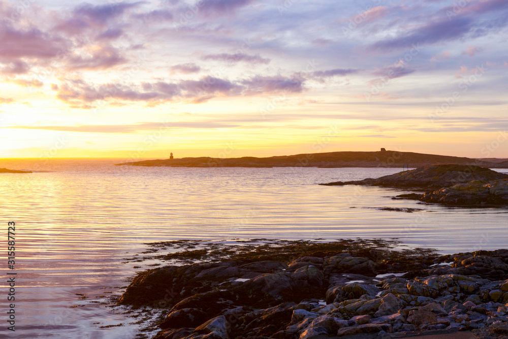 Sunset and sky, coastline of Norway