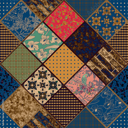 Patchwork retro vintage sealmess pattern check patches elements