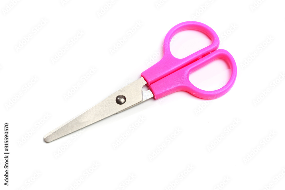 Pink scissors isolated on white background - Image