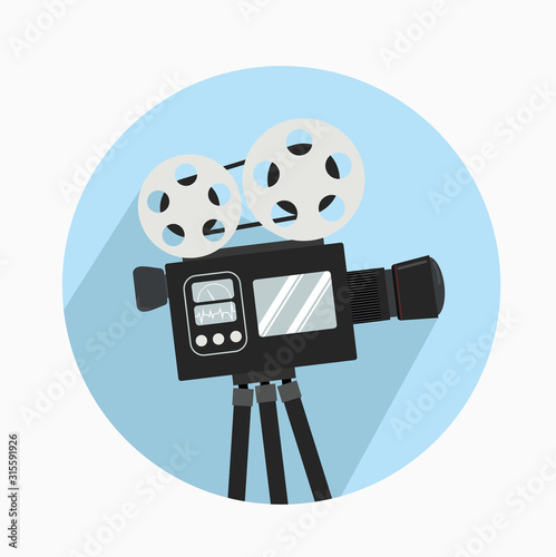 retro cinema film camera with long shadow