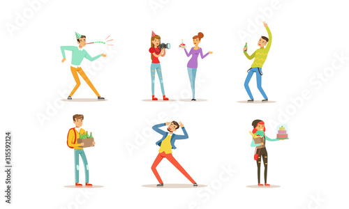 People at Party Collection, Men and Women Celebrating Holiday Vector Illustration