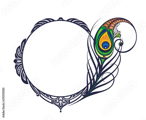 Peacock feather. Vector isolated peacock feather frame