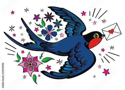 Tattoo Style Swallow. Old-school styled tattoo with a swallow