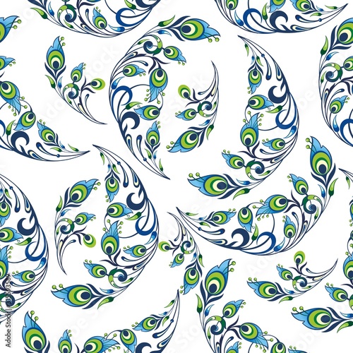 Peacock pattern. Seamless pattern with stylized bird feathers. 