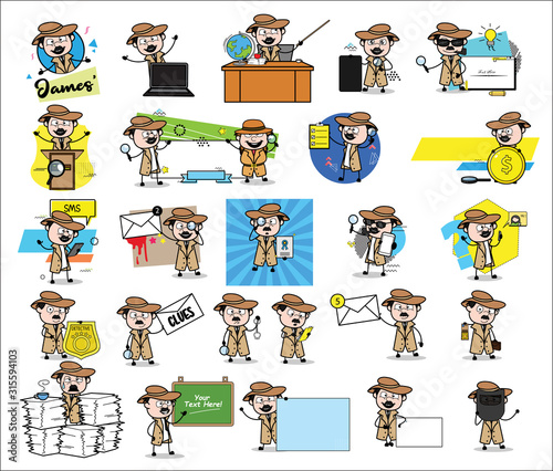 Many Concepts with Detective Agent - Set of Concepts Vector illustrations