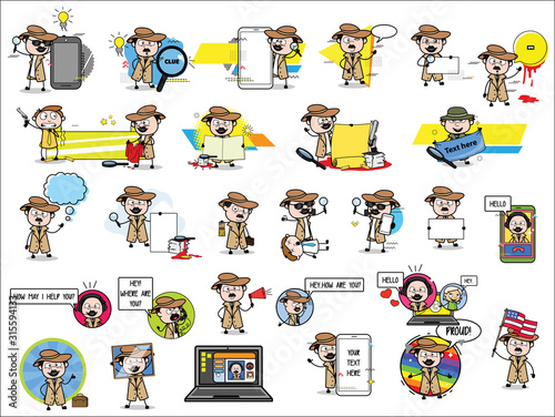 Funny Comic Detective Agent Character - Collection of Concepts Vector illustrations