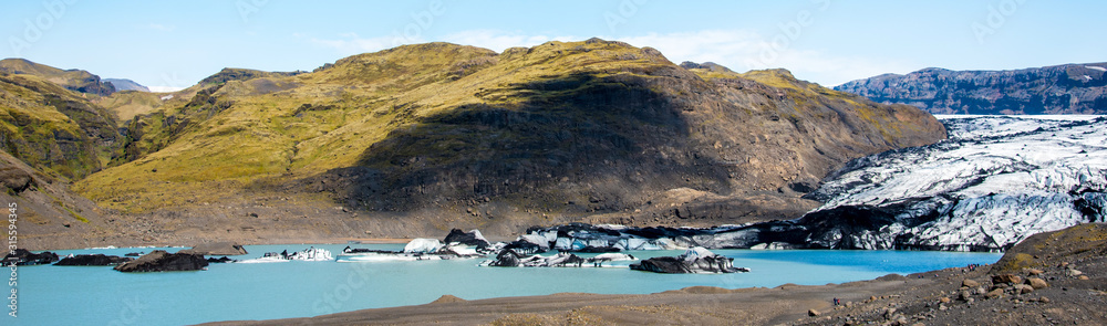 Breathtaking scenery in Solheimajokull lagune, Iceland. Exotic countries. Amazing places. Popular tourist atraction. (global warming – concept)