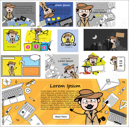 Templates and Concepts with Detective Agent- Various Vector illustrations