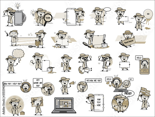 Comic Detective Agent Character - Set of Vintage Concepts Vector illustrations