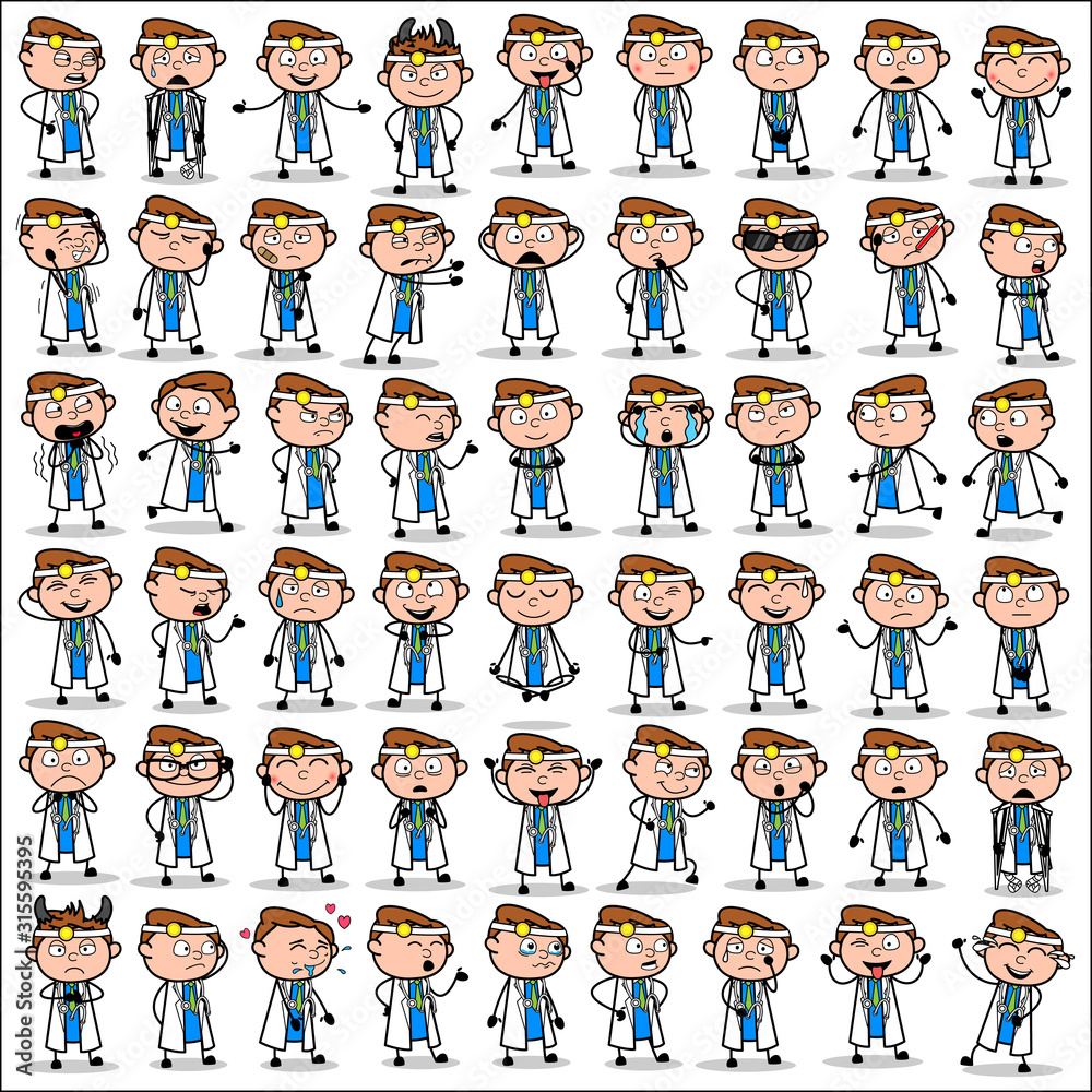 Poses of Comic Doctor Character - Set of Concepts Vector illustrations Poses of Comic Doctor Character - Set of Concepts Vector illustrations