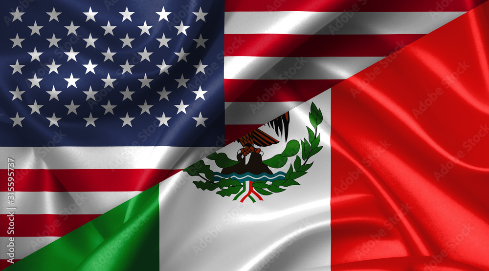 Fototapeta premium United States USA vs Mexico flags comparison concept Illustration