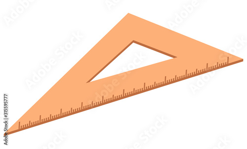 School stationery supply, triangular ruler or measuring tool isolated object vector. Geometry and drawing, measurement, schoolbag item, education