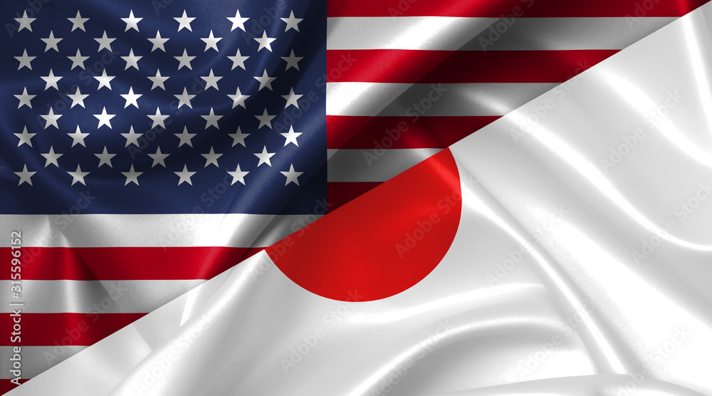 United States USA vs Japan flags comparison concept Illustration Stock